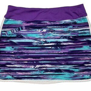 Athleta Swift Zip Skort Women Purple Brush Stripes Pickleball Golf Active Size 8